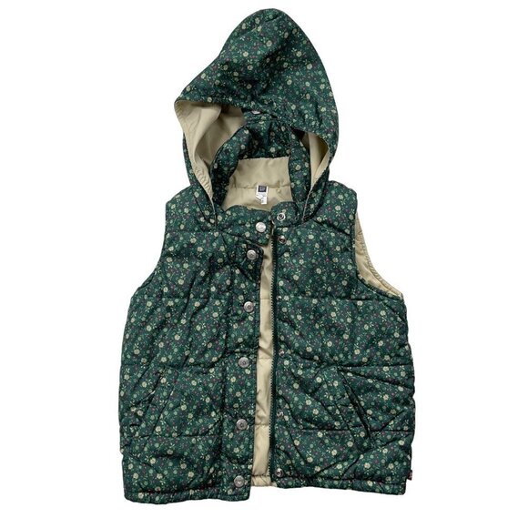 Baby GAP SIZE 5 YEARS Reversible Floral Ditsy/Cream Puffer Vest w Tuckaway Hood - Picture 1 of 6